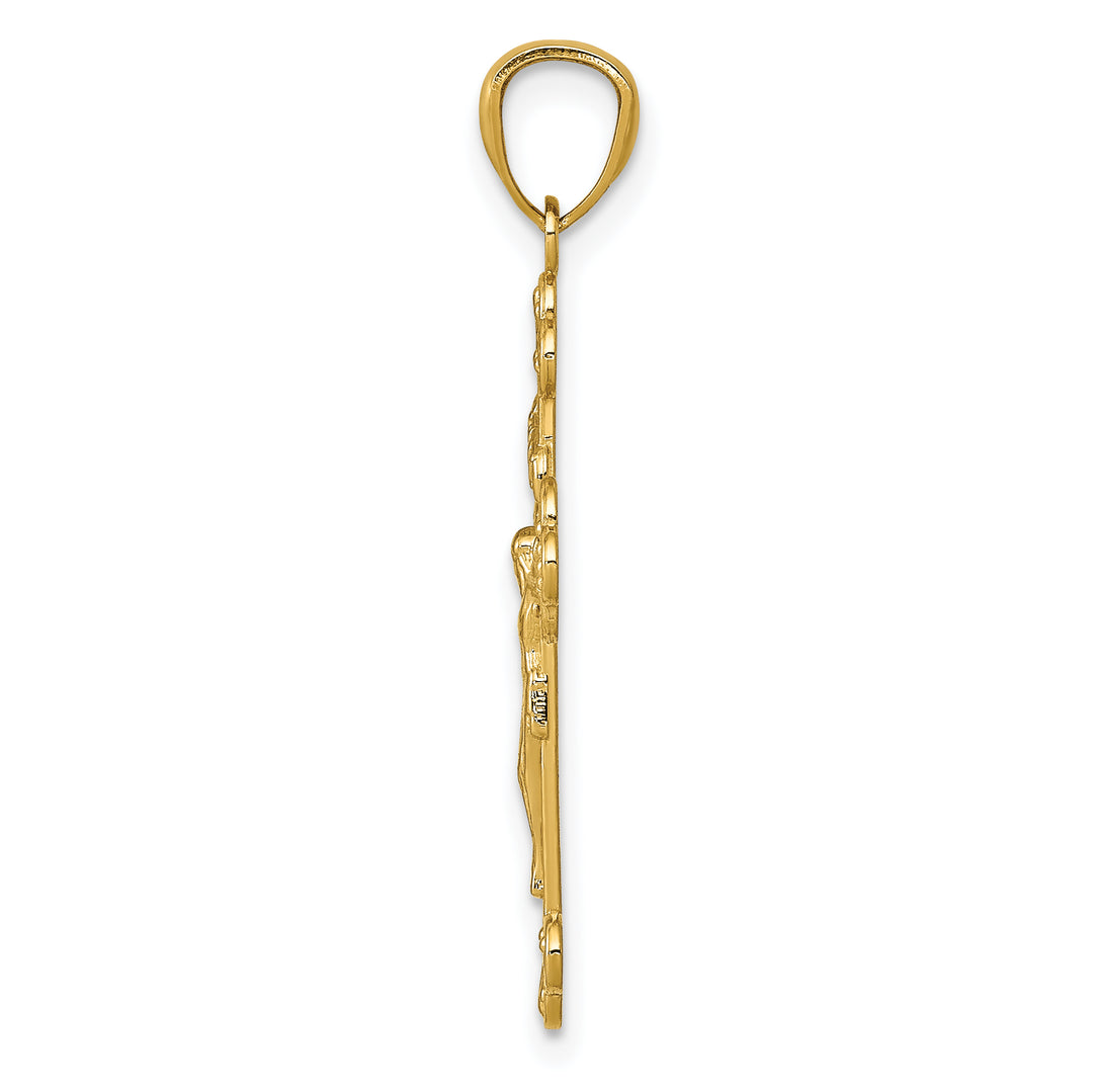 14k Gold Polished INRI Medium Crucifix Pendant