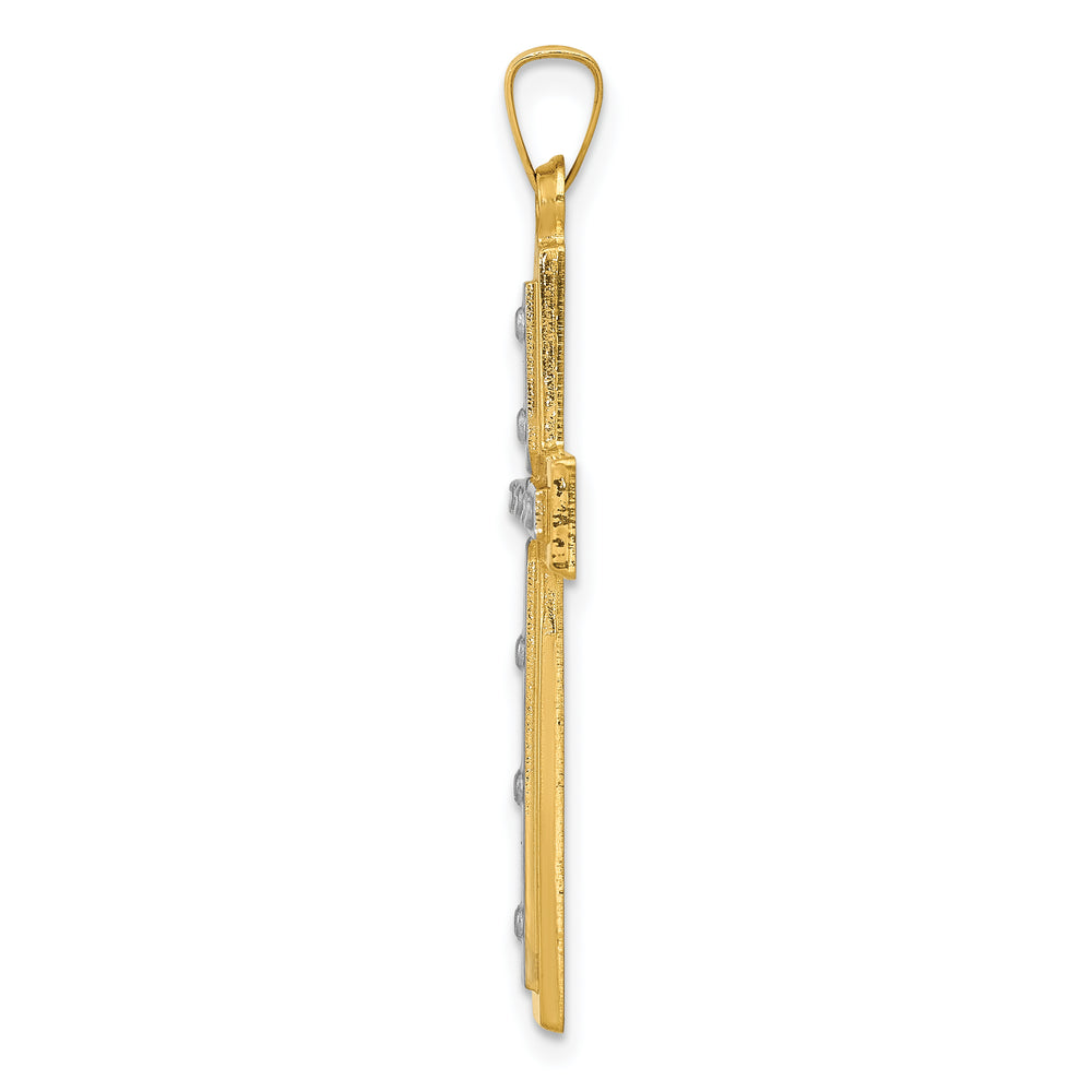 14K W/Rhodium Polished and Satin Cross Pendant