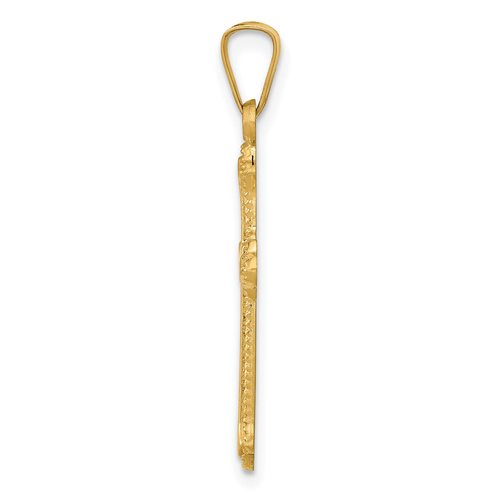 14k Polished Fleur de Lis Cross Pendant