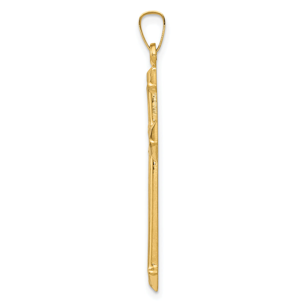 14k w/Rhodium Polished and Textured Passion Cross Pendant