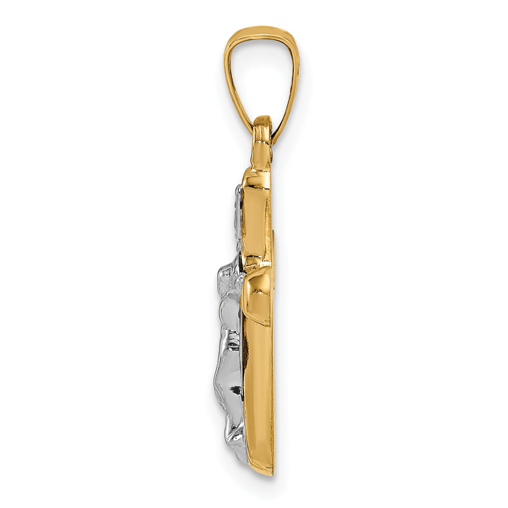 14k w/Rhodium Polished INRI Rounded Crucifix Pendant