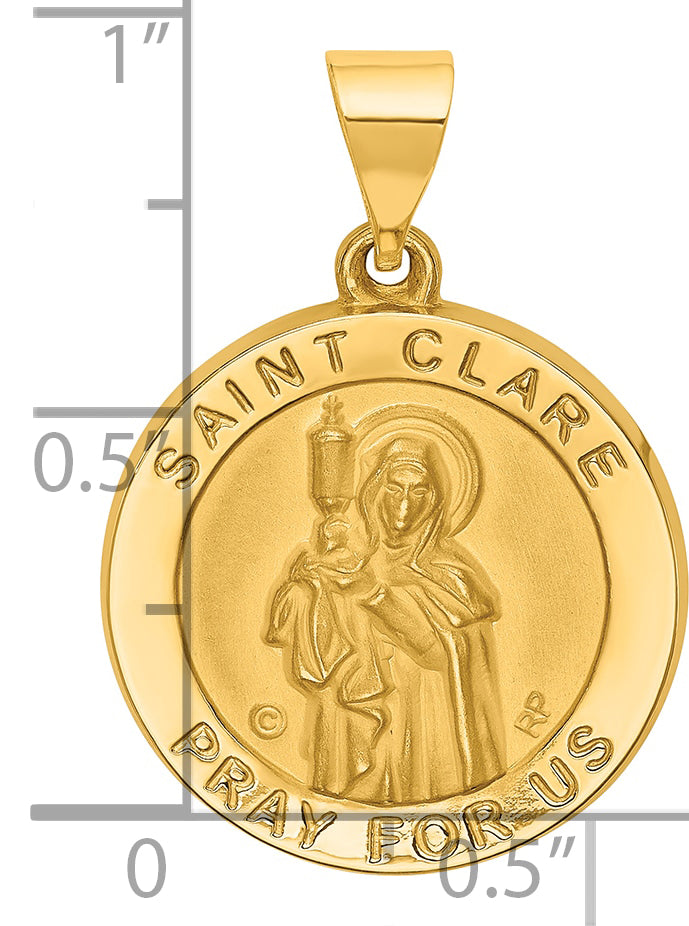 14K Polished/Satin St. Clare Hollow Medal Pendant