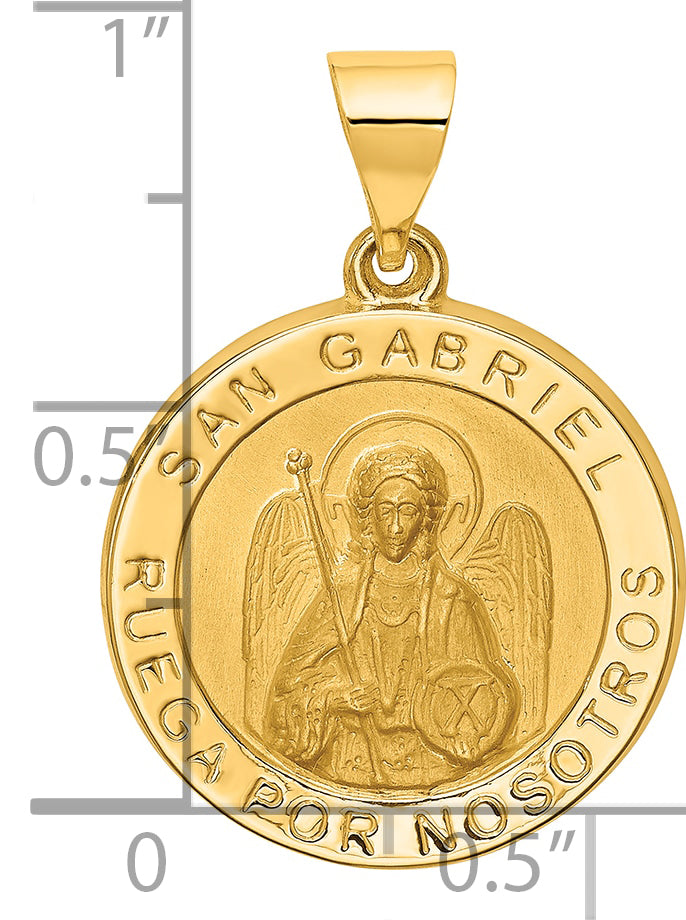 14K Polished/Satin Hollow Spanish St. Gabriel Medal Pendant