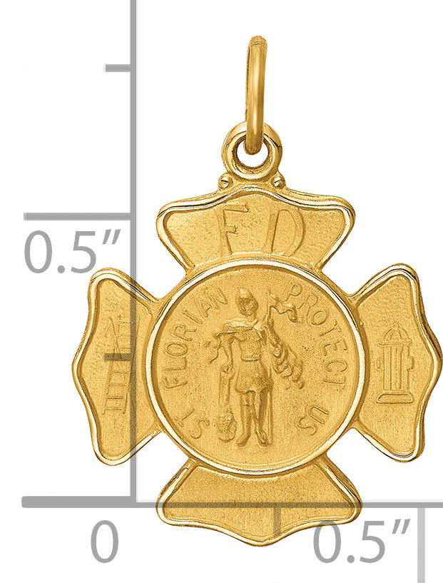 14k Solid Polished/Satin Small St. Florian Fire Dept. Badge Medal
