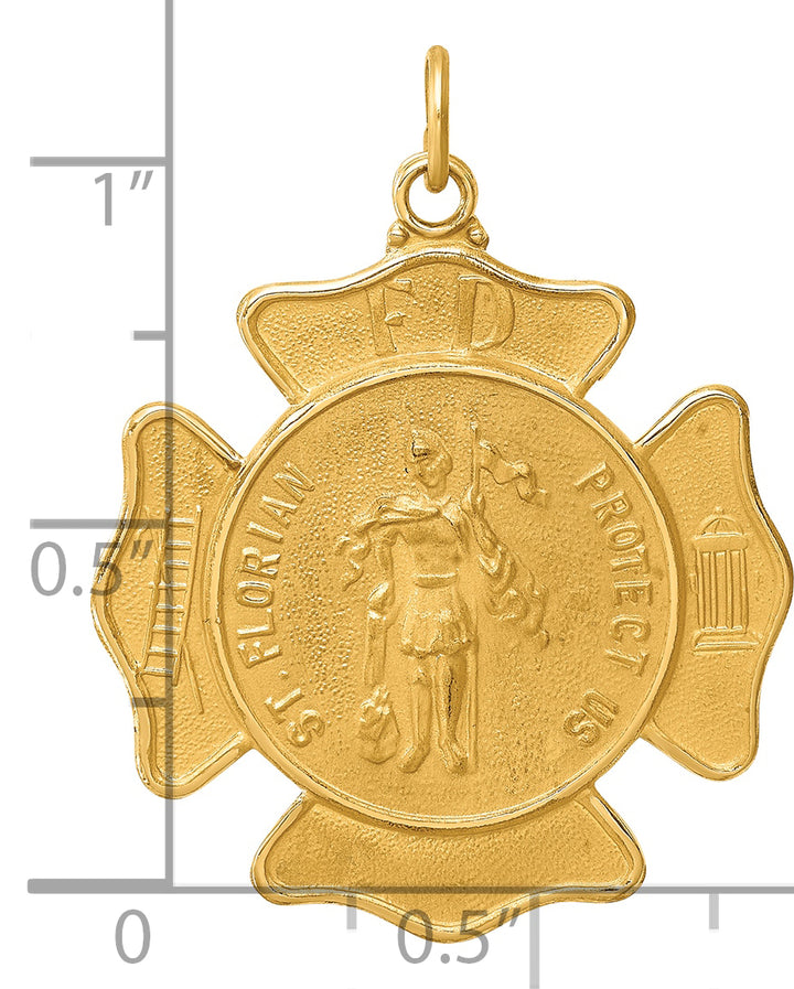 14k Solid Polished/Satin Large St. Florian Fire Dept. Badge Medal