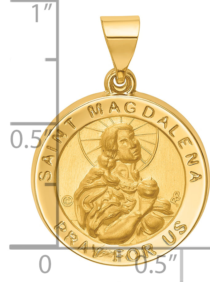 14k Hollow Polished/Satin Round St. Magdalena Medal