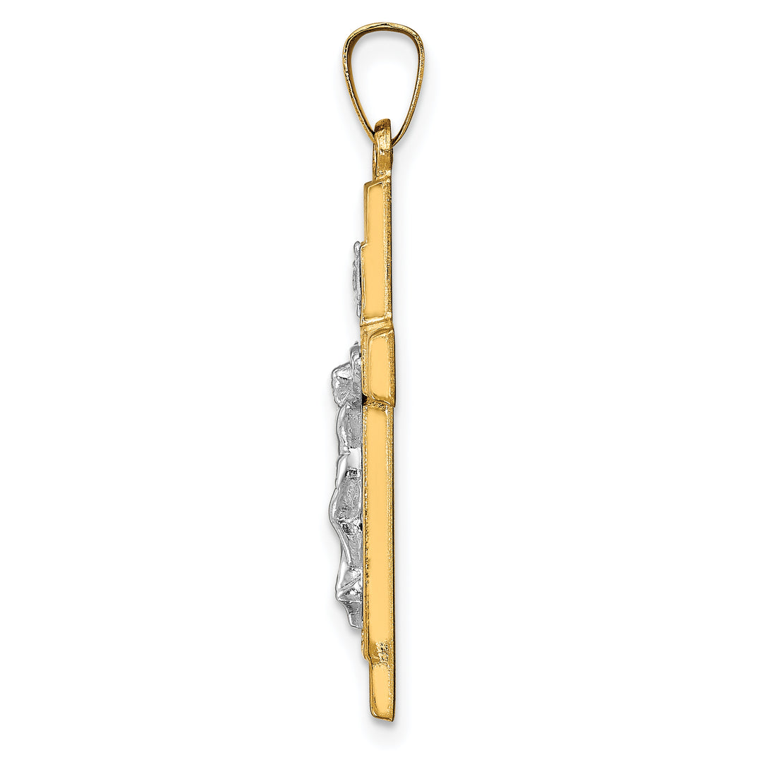 14k Two-tone Hollow Polished Textured Latin Crucifix