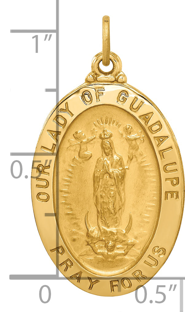 14k Solid Polished/Satin Oval Our Lady of Guadalupe Medal