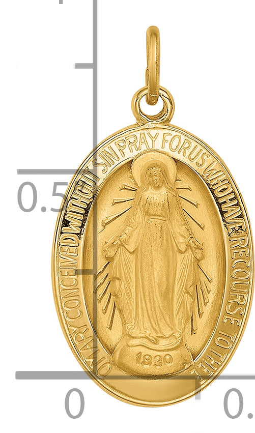 14k Solid Polished/Satin Oval Miraculous Medal