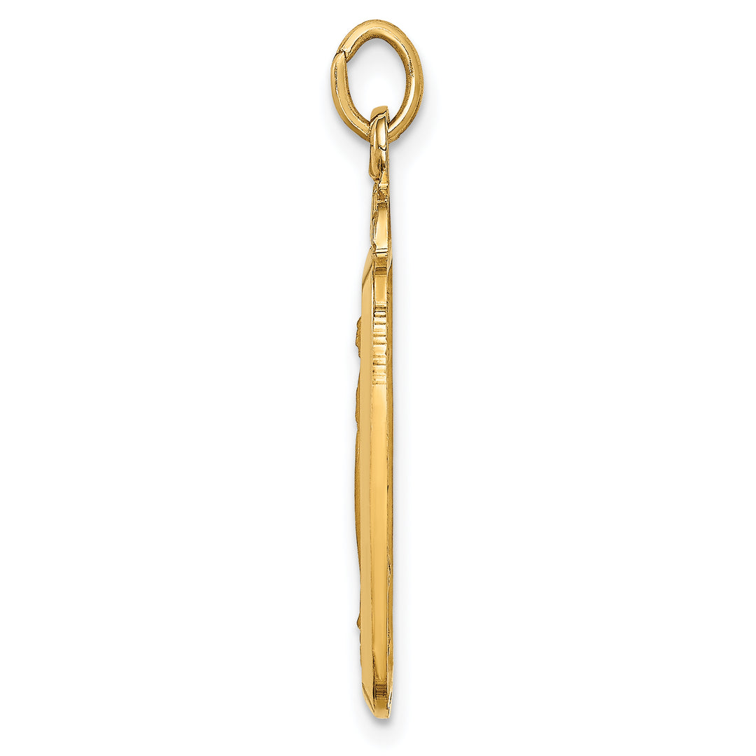 14k Solid Polished/Satin Rectangle w/Fan Top Miraculous Medal