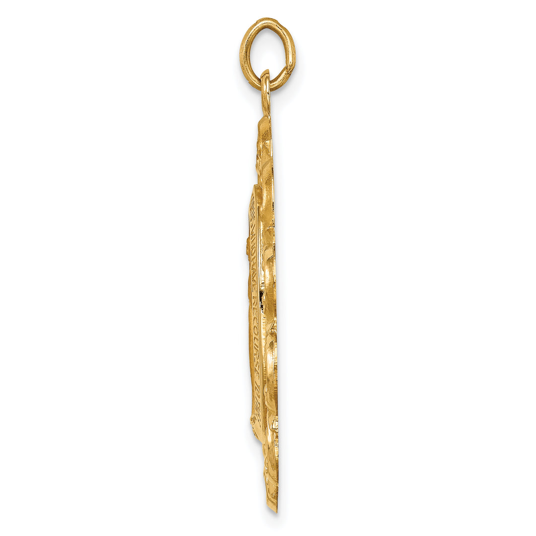 14k Solid Polished/Satin Fancy Pierced Oval Miraculous Medal