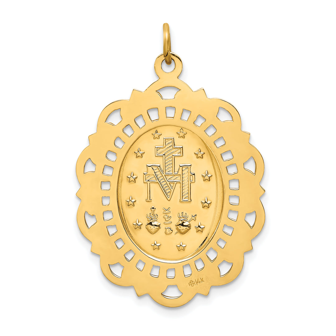 14k Solid Polished/Satin Fancy Pierced Oval Miraculous Medal