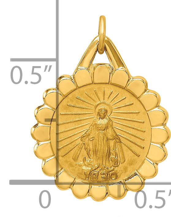 14k Solid Polished/Satin Small Round Scalloped Miraculous Medal