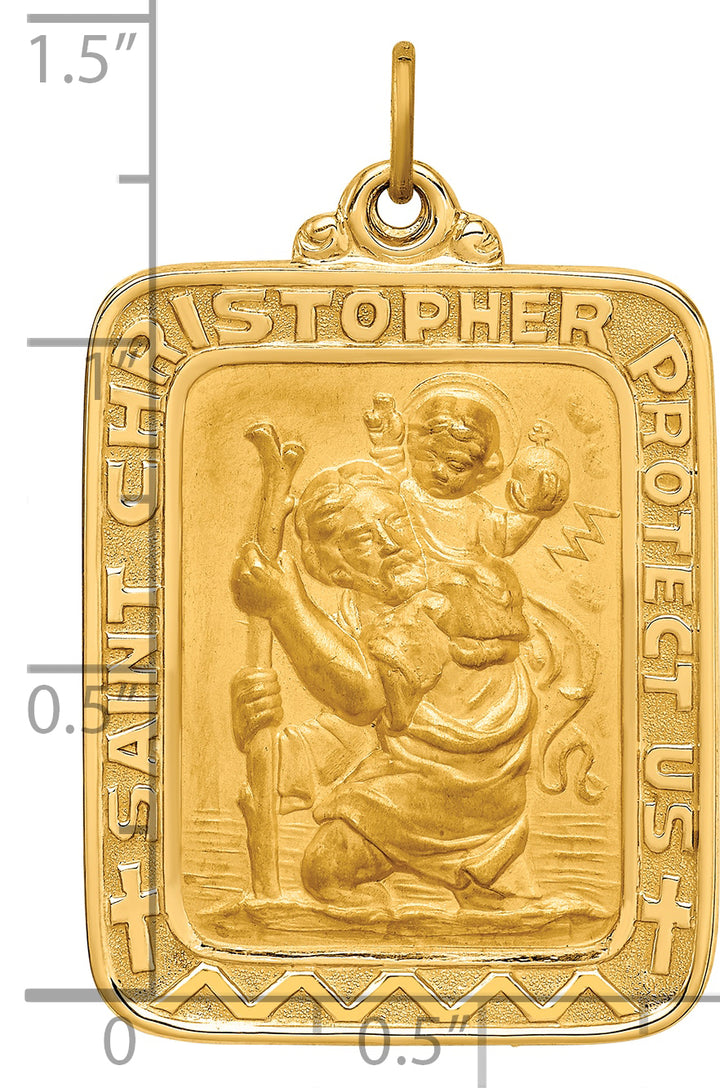 14k Solid Polished/Satin Large Rectangle St. Christopher Medal