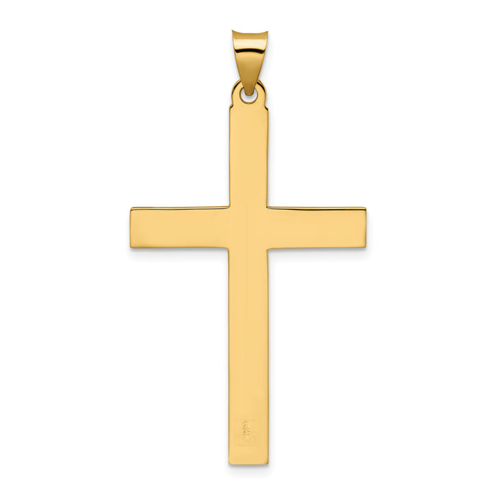 14k Polished and Line Design Solid Cross Pendant