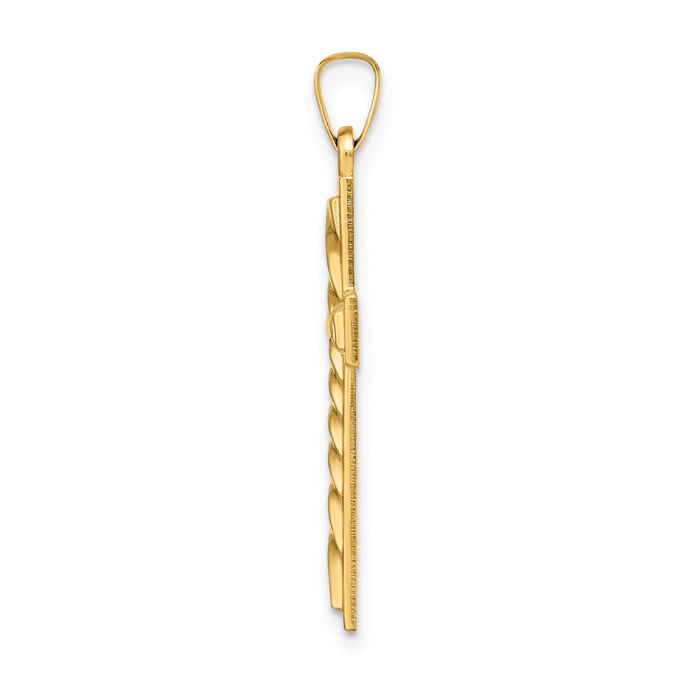14k Polished and Twisted Hollow Cross Pendant