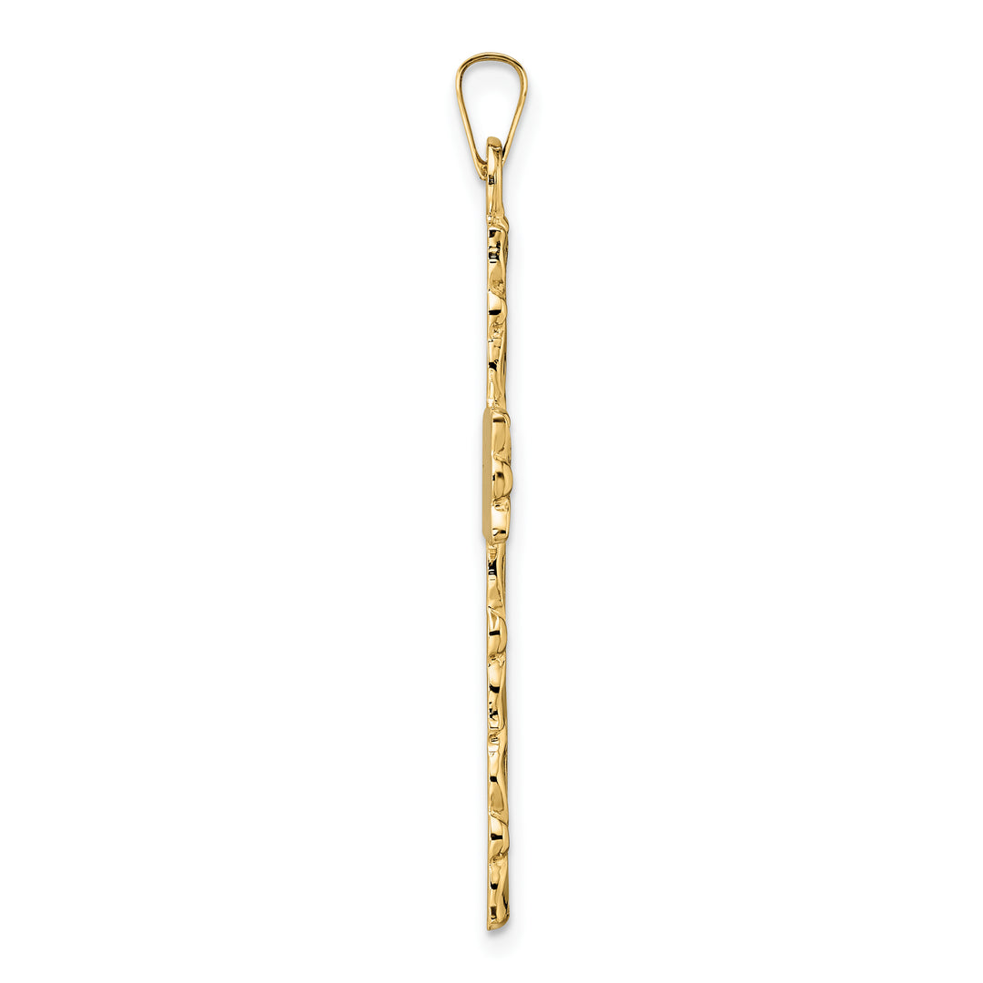 14k Polished and Textured Floral Solid Cross Pendant