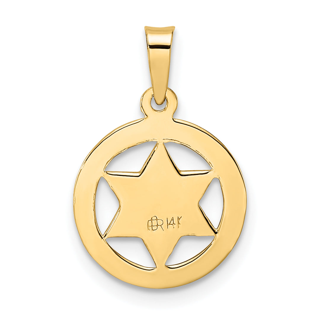 14k Polished and Textured Solid Star of David in Frame Pendant