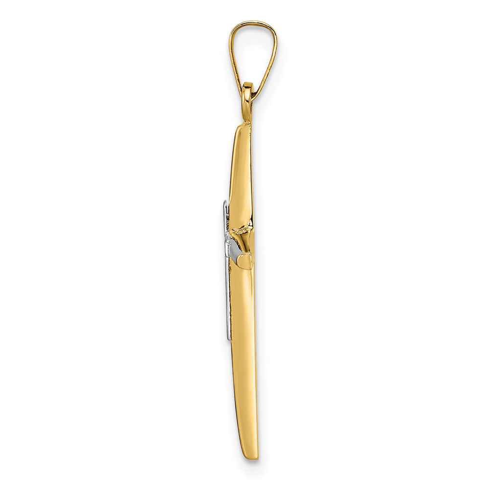 14k Two-tone Polished Solid Double Cross Pendant