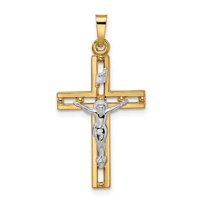 14k Two-tone Polished Solid INRI Crucifix Pendant