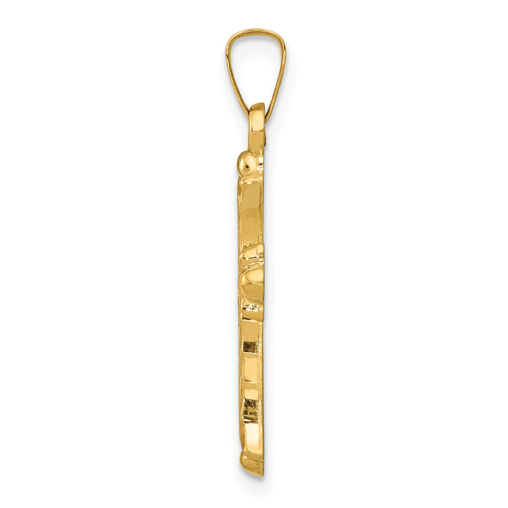 14k Hollow Fleur De Lis Cross Pendant
