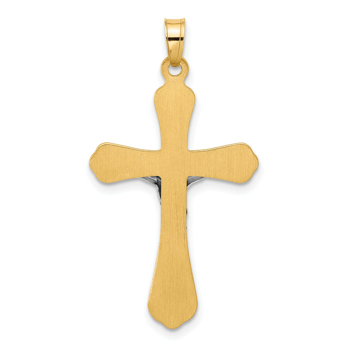 14k Two-Tone Grooved Hollow INRI Crucifix Pendent
