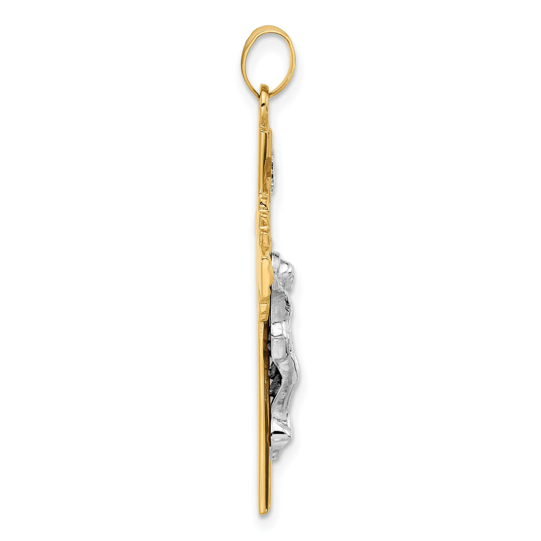 14k Two-Tone Textured Hollow INRI Crucifix Pendent