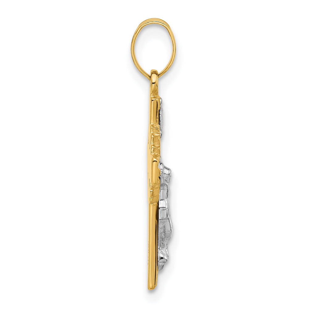 14k Two-Tone Hollow INRI Crucifix Pendent