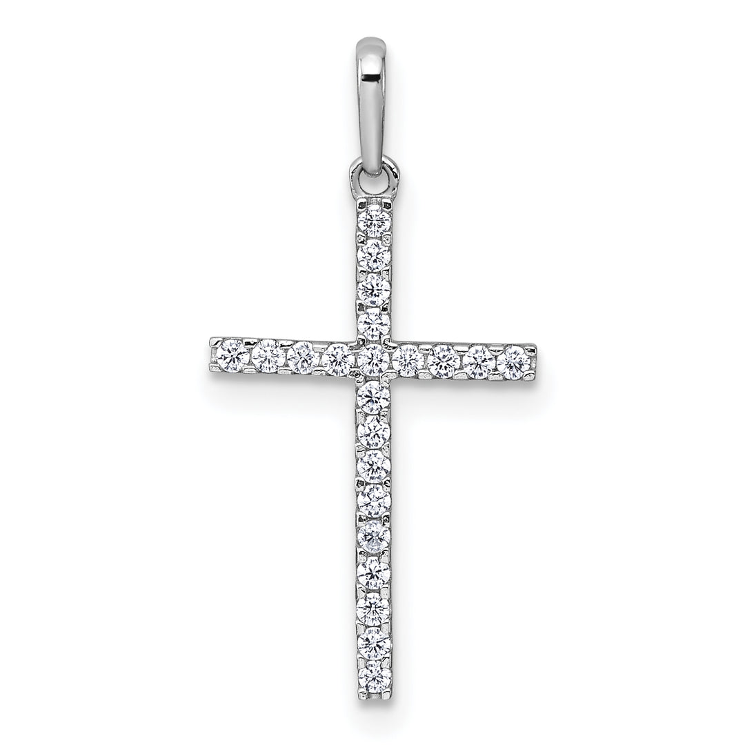 14k White Gold Polished CZ Cross Pendant