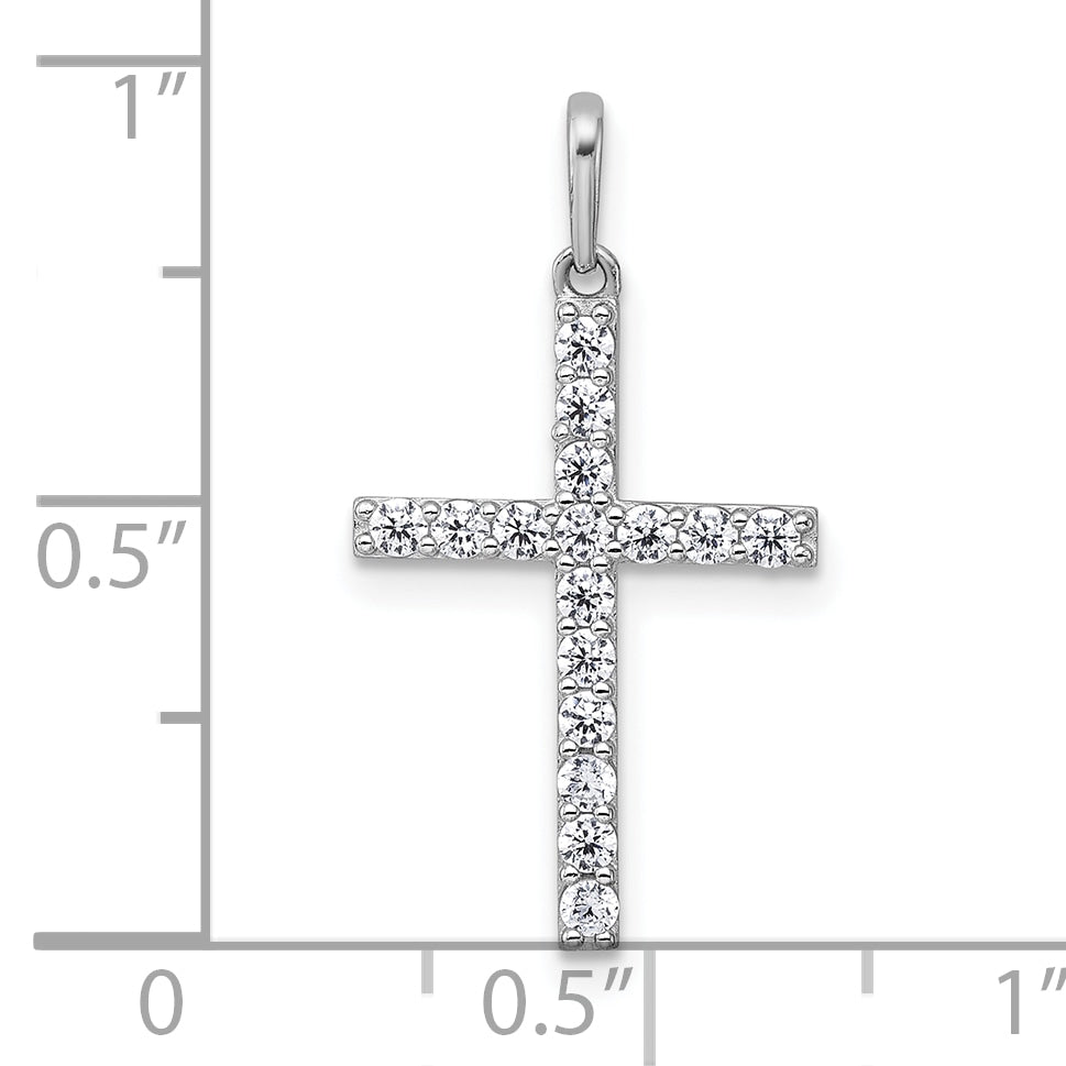 14k White Gold Polished CZ Cross Pendant