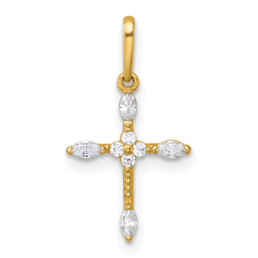 14k Polished and Beaded Fancy CZ Cross Pendant