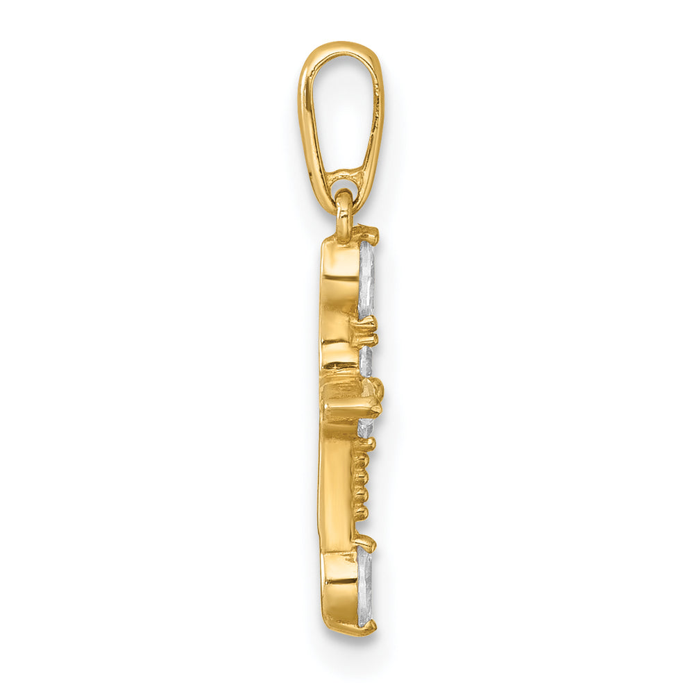 14k Polished and Beaded Fancy CZ Cross Pendant