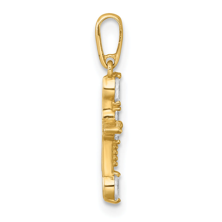 14k Polished and Beaded Fancy CZ Cross Pendant