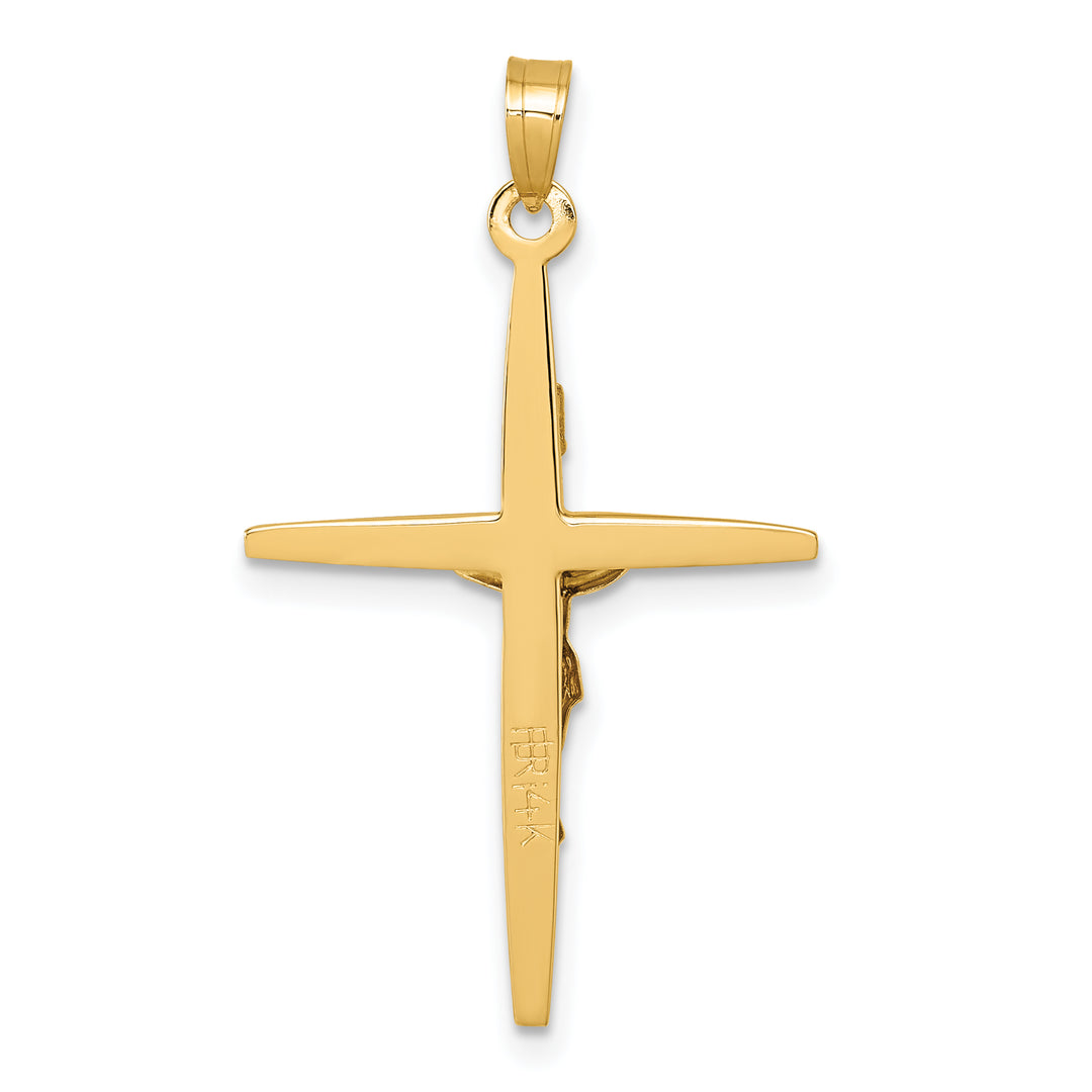 14k with White Rhodium Polished INRI Crucifix Cross Pendant