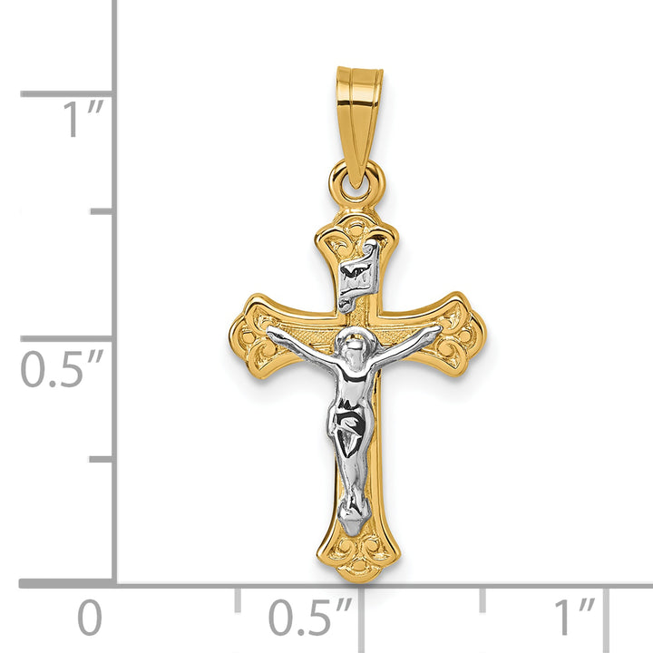 14k with White Rhodium Polished INRI Crucifix Cross Pendant