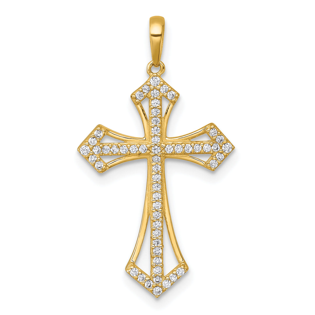 14k Polished Fancy CZ Cross Pendant