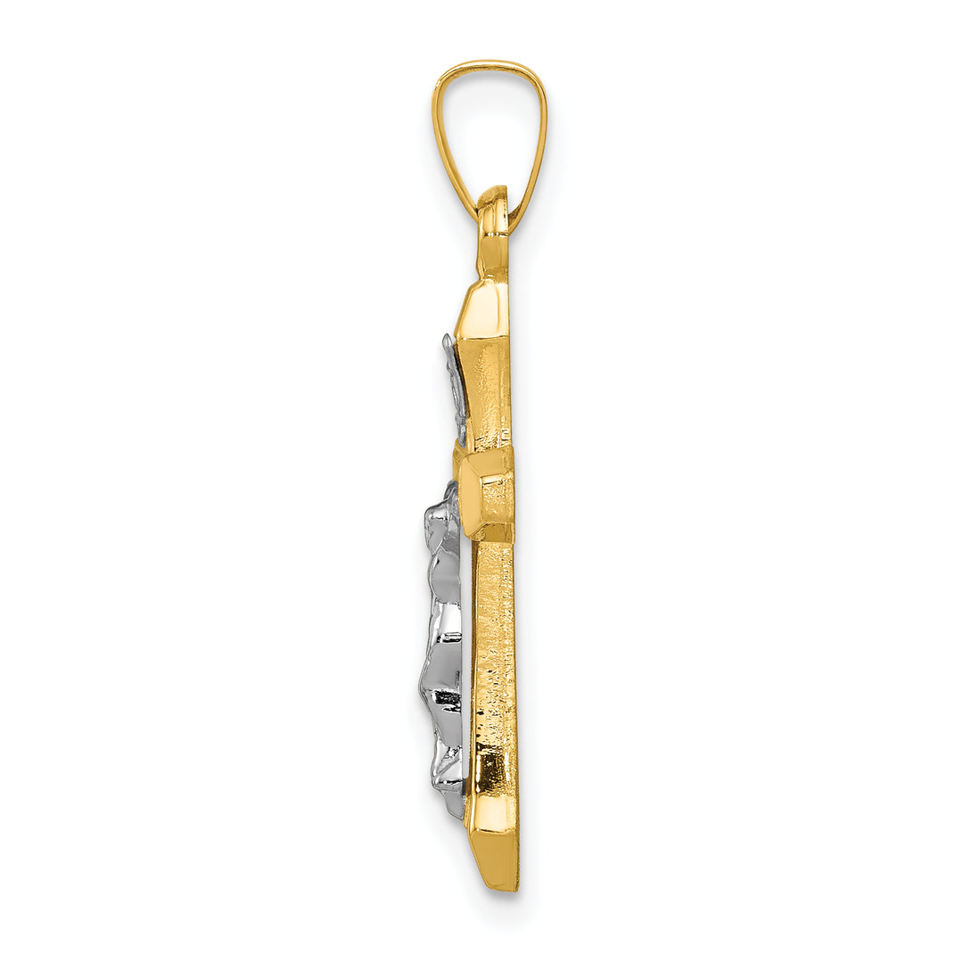 14k Two-tone INRI Hollow Crucifix Pendant