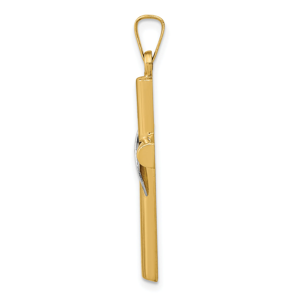 14K Two-Tone Hollow Cross w/Drape Charm