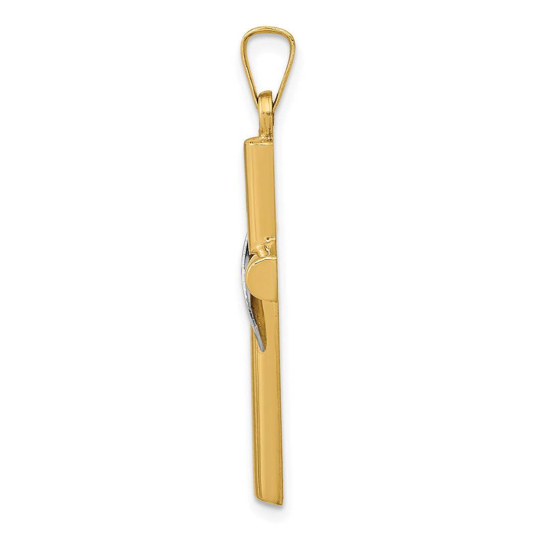 14K Two-Tone Hollow Cross w/Drape Charm