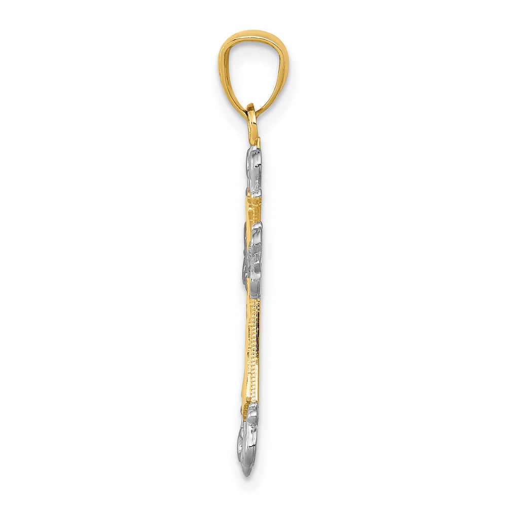 14k and Rhodium D/C Cross Pendant
