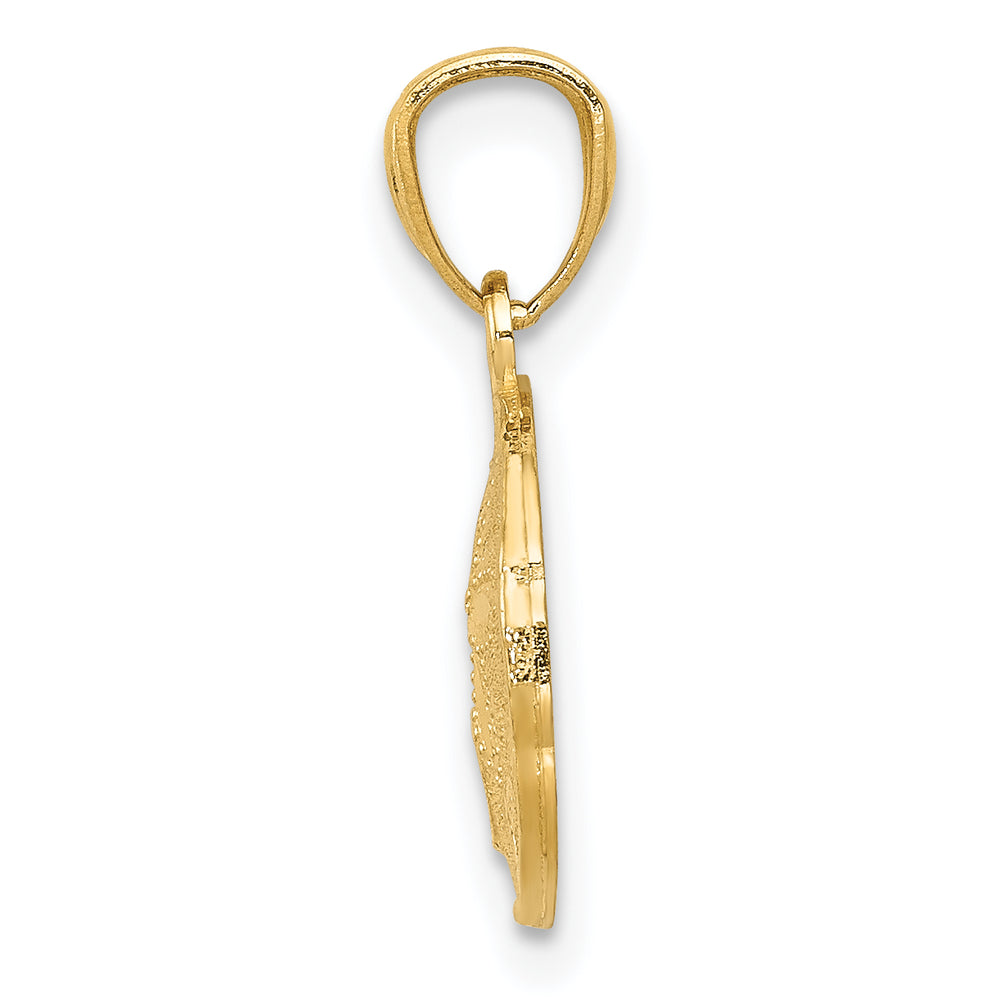 14K Gold Polished and Textured Sand Dollar Pendant